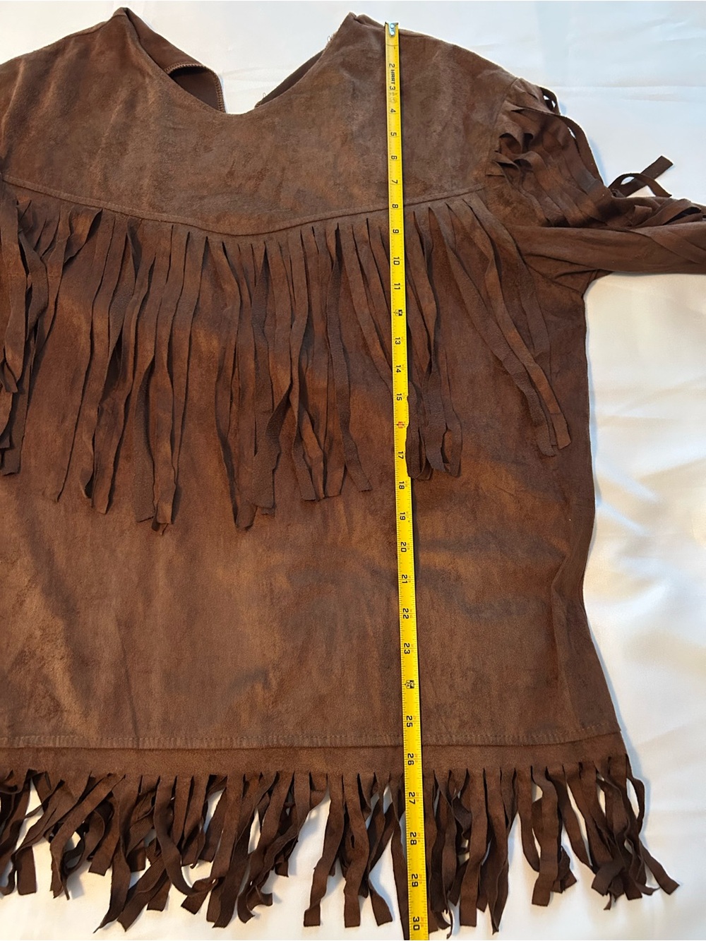 Adult Native American Indian faux suede costume Halloween shirt with fringe. OS - Picture 5 of 10